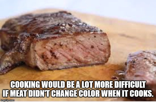 memes well done steak - Cooking Would Be A Lot More Difficult If Meat Didnt Change Color When It Cooks. imgflip.com