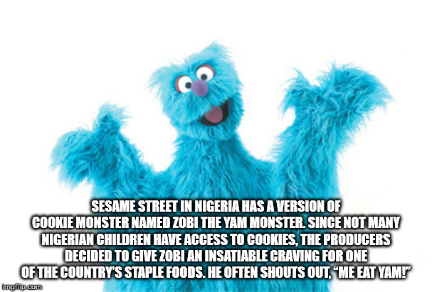 xzibit yo dawg - Sesame Street In Nigeria Has A Version Of Cookie Monster Named Zobi The Yam Monster. Since Not Many Nigerian Children Have Access To Cookies, The Producers Decided To Give Zobi An Insatiable Craving For One Of The Country'S Staple Foods. 