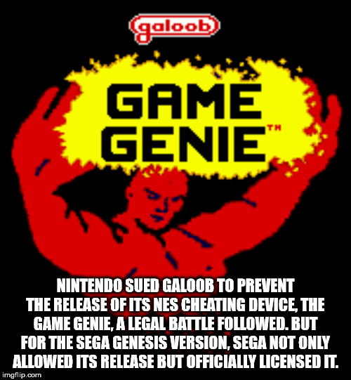 game genie - galoob Gam Genie Nintendo Sued Galoob To Prevent The Release Of Its Nes Cheating Device. The Game Genie, A Legal Battle ed. But For The Sega Genesis Version, Sega Not Only Allowed Its Release But Officially Licensed It. imgflip.com