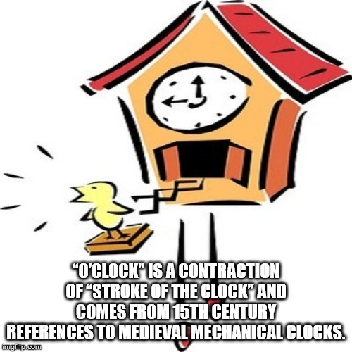 cuckoo meme - "O'Clock Is A Contraction Of "Stroke Of The Clockland Comes From 15TH Century References To Medieval Mechanical Clocks. imgillip.com