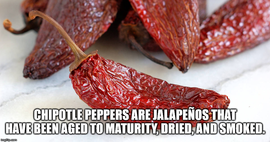 Chipotle Peppers Are Jalapeos That Have Been Aged To Maturity, Dried, And Smoked. imgflip.com