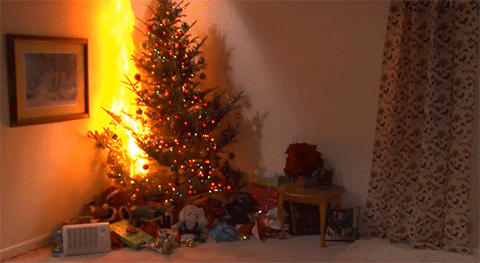 christmas decorations on fire