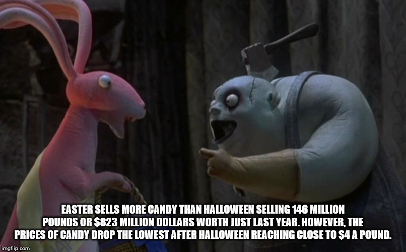 nightmare before christmas easter bunny - Easter Sells More Candy Than Halloween Selling 146 Million Pounds Or $823 Million Dollars Worth Just Last Year. However, The Prices Of Candy Drop The Lowest After Halloween Reaching Close To $4 A Pound. imgflip.co