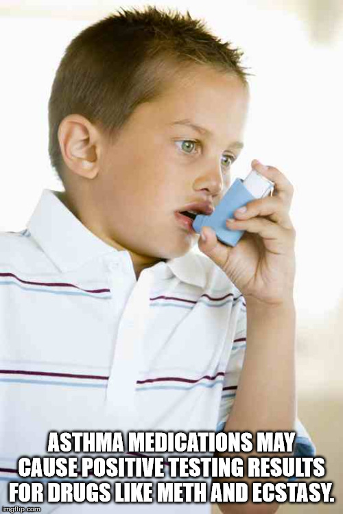 boy using inhaler - Asthma Medications May Cause Positive Testing Results For Drugs Meth And Ecstasy. imgflip.com