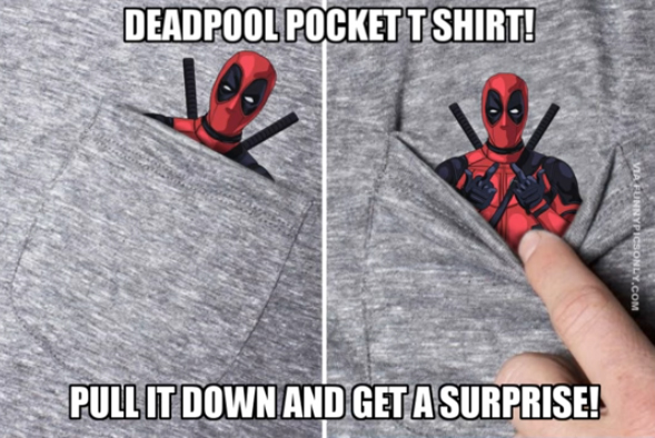 deadpool middle finger - Deadpool Pocket T Shirt! Funnypicsonly.Com Pull It Down And Get A Surprise!