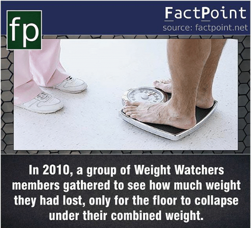 bank advertisement - FactPoint source factpoint.net In 2010, a group of Weight Watchers members gathered to see how much weight they had lost, only for the floor to collapse under their combined weight.