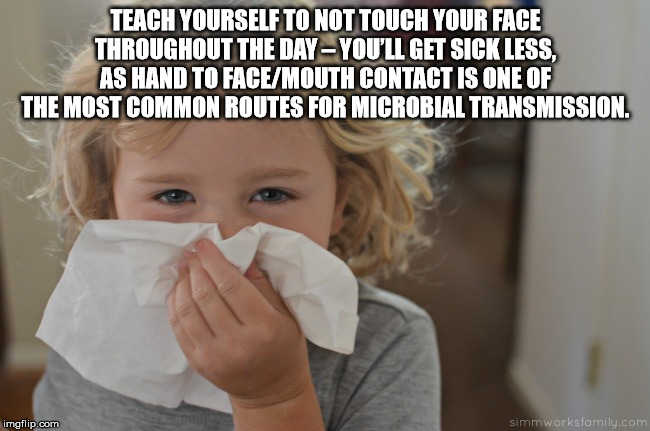 photo caption - Teach Yourself To Notitouch Your Face Throughout The DayYou'Ll Get Sick Less. As Hand To FaceMouth Contact Is One Of The Most Common Routes For Microbial Transmission. imgflip.com simmworksfamily.com