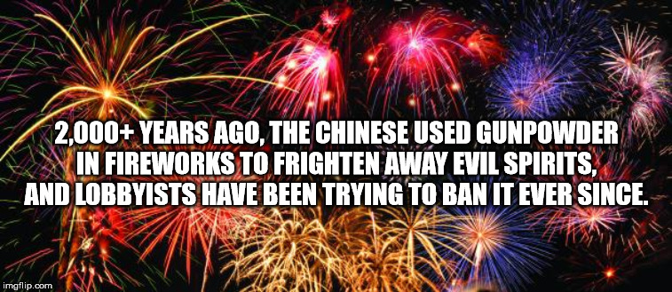 fireworks - 2,000 Years Ago, The Chinese Used Gunpowder Win Fireworks To Frighten Away Evil Spirits, And Lobbyists Have Been Trying To Ban It Ever Since. imafilip.com imgflip.com