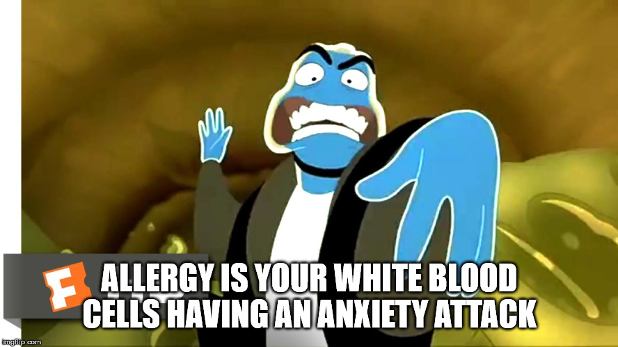 cartoon - Allergy Is Your White Blood Cells Having An Anxiety Attack imgflip.com