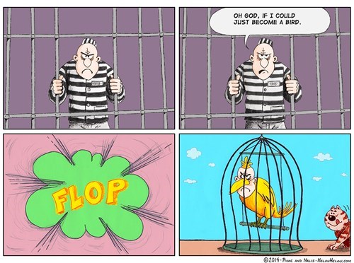 cartoon - Oh God, If I Could Just Become A Bird. Powie Flop 2014. g. Mas