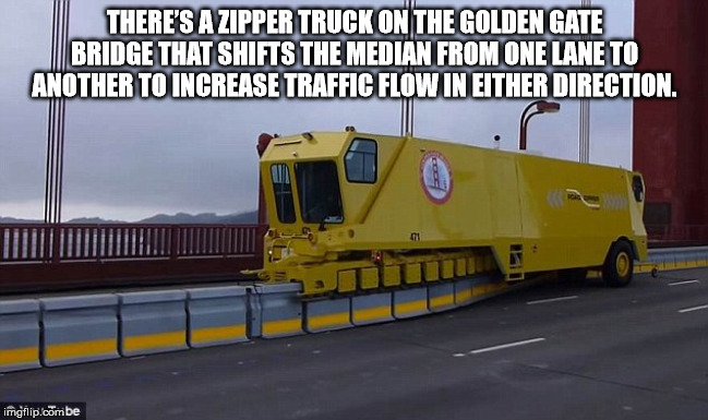asphalt - There'S A Zipper Truck On The Golden Gate Bridge That Shifts The Median From One Lane To Another To Increase Traffic Flow In Either Direction. imgflip.combe