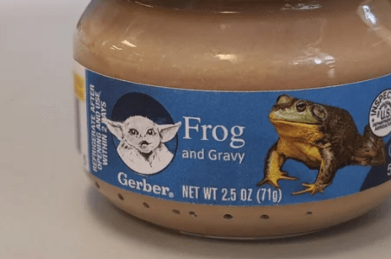 baby yoda gerber frog - An Fesrigerate Az Orening And Us Within 2 Pays Frog and Gravy Gerber. Ne! ber. Net Wt 2.5 Oz 710