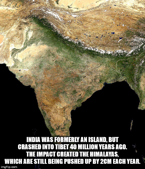 malabar meaning - India Was Formerly An Island, But Crashed Into Tibet 40 Million Years Ago. The Impact Created The Himalayas. Which Are Still Being Pushed Up By 2CM Each Year. imgflip.com