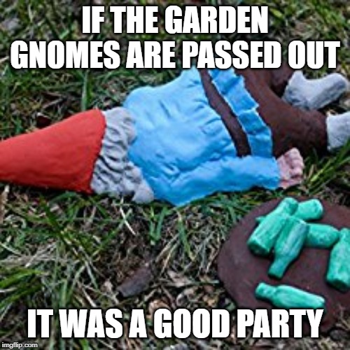 passed out gnome - If The Garden Gnomes Are Passed Out It Was A Good Party imgflip.com