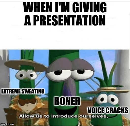 allow us to introduce ourselves template - When I'M Giving A Presentation Extreme Sweating Boner Voice Cracks Allow us to introduce ourselves, imgflip.com