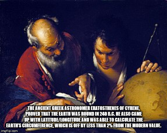 eratosthenes geography - The Ancient Greek Astronomer Eratosthenes Of Cyrene, Proved That The Earth Was Round In 240 B.G. He Also Came Up With LatitudeLongitude And Was Able To Calculate The Earth'S Circumference, Which Is Off By Less Than 2% From The Mod