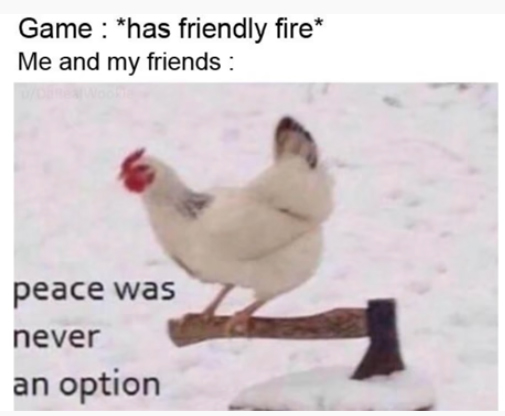 sin cannot be forgiven meme - Game has friendly fire Me and my friends peace was never an option never