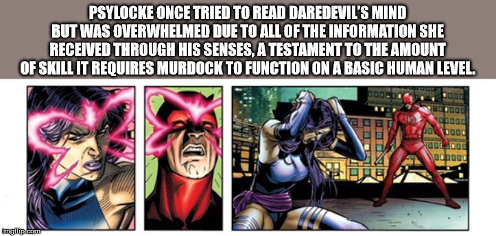 alpesh patel - Psylocke Once Tried To Read Daredevil'S Mind But Was Overwhelmed Due To All Of The Information She Received Through His Senses, A Testament To The Amount Of Skill It Requires Murdock To Function On A Basic Human Level Good bond Blood 46 cod