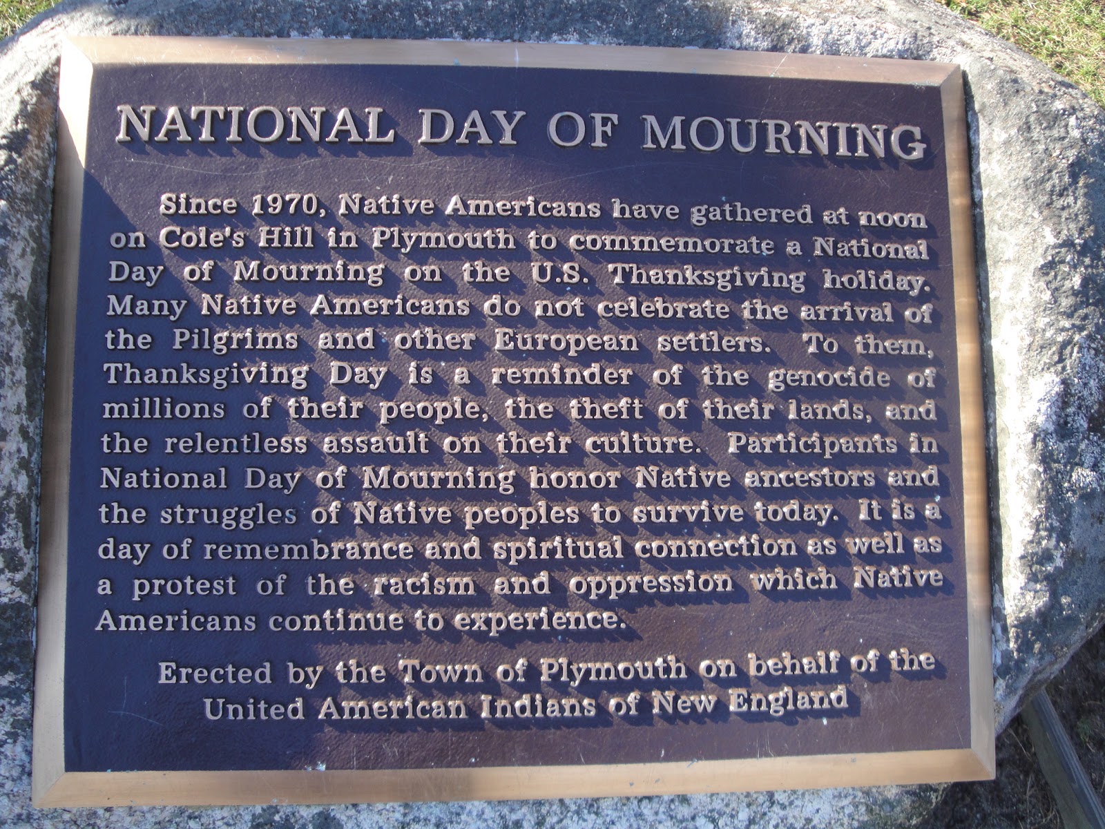 native american national day of mourning - National Day Of Mourning Since 1970, Native Americans have gathered at noon on Cole's Hill in Plymouth to commemorate a National Day of Mourning on the U.S. Thanksgiving holiday Many Native Americans do not celeb
