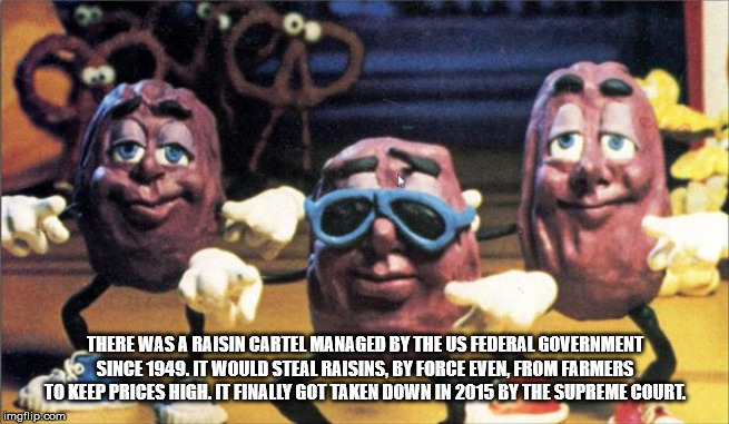 cool raisin - There Was A Raisin Cartel Managed By The Us Federal Government Since 1949. It Would Steal Raisins, By Force Even, From Farmers To Keep Prices High. It Finally Got Taken Down In 2015 By The Supreme Court imgflip.com