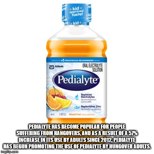 water - approved kid taste! kid Aracte 2 Abbott Pediatrician Recommended And Oral Electrolyte Solution Pedialyte Replaces Electrolytes Replenishes Zinc 00 Tdm Fruit Pedialyte Has Become Popular For People Suffering From Hangovers, And As A Result Of A 57%