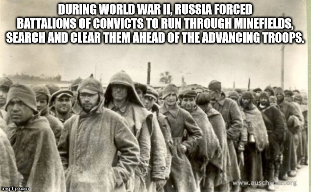 During World War Ii. Russia Forced Battalions Of Convicts To Run Through Minefields, Search And Clear Them Ahead Of The Advancing Troops. .org imgflip.com