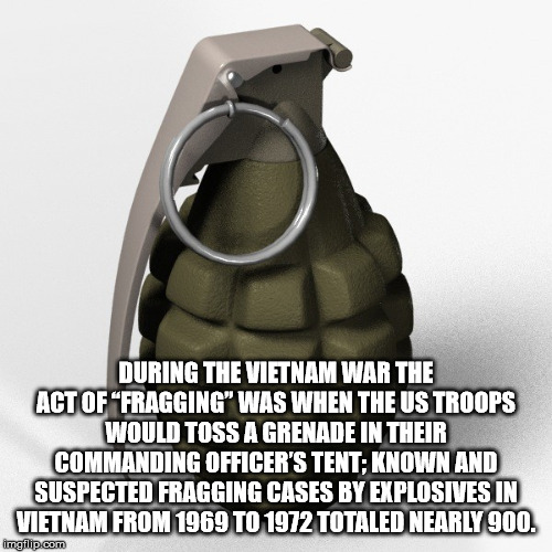 meaning of love - During The Vietnam War The Act Of "Fragging" Was When The Us Troops Would Toss A Grenade In Their Commanding Officer'S Tent; Known And Suspected Fragging Cases By Explosives In Vietnam From 1969 To 1972 Totaled Nearly 900. Imgflip.com