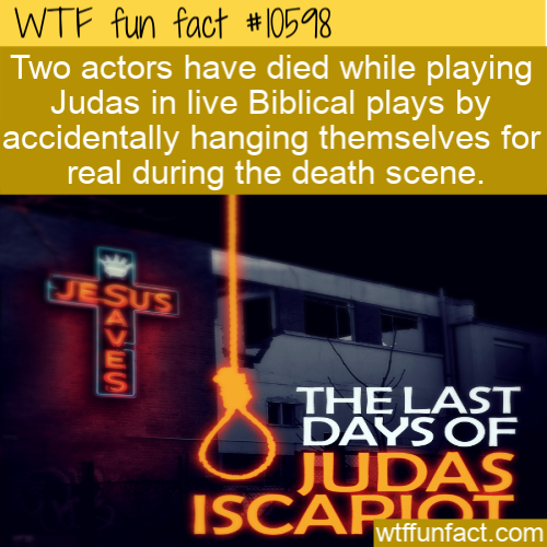 heat - Wtf fun fact Two actors have died while playing Judas in live Biblical plays by accidentally hanging themselves for real during the death scene. Jesus uw The Last Days Of Judas Iscapio wtffunfact.com