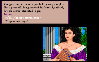 amiga sid meiers pirates - The governor introduces you to his young daughter. She is presently being courted by Count Randolph, but she seems interested in you! Do you... Make pleasant conversation? Propose marriage?