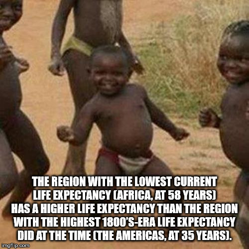 facts - third world success kid - The Region With The Lowest Current Life Expectancy Africa, At 58 Years Has A Higher Life Expectancy Than The Region With The Highest 1800'SEra Life Expectancy Did At The Time The Americas, At 35 Years. imgflip.com