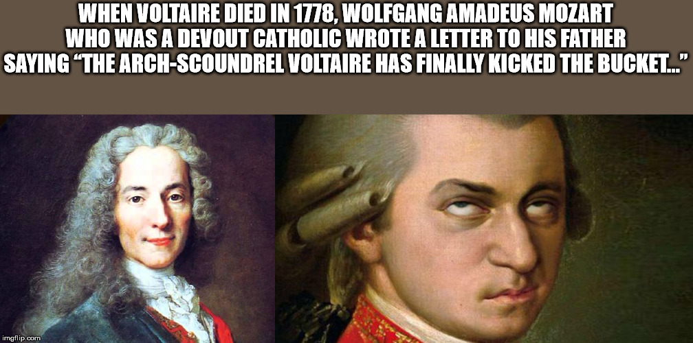 facts - wolfgang amadeus mozart - When Voltaire Died In 1778, Wolfgang Amadeus Mozart Who Was A Devout Catholic Wrote A Letter To His Father Saying