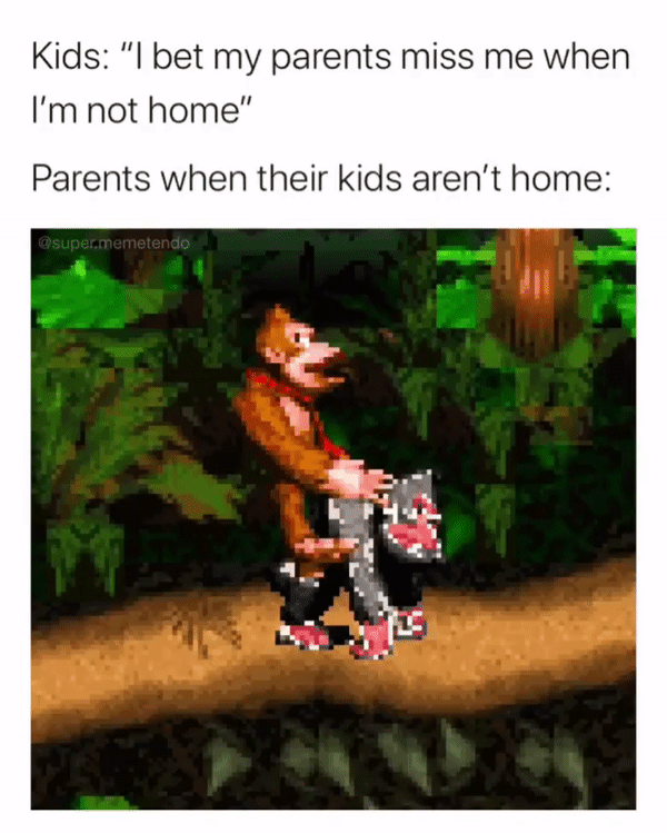 donkey kong country - Kids "I bet my parents miss me when I'm not home" Parents when their kids aren't home D emetendo