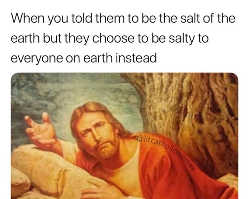 dank christian memes - When you told them to be the salt of the earth but they choose to be salty to everyone on earth instead catholicmemes