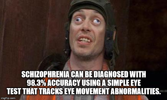 photo caption - Schizophrenia Can Be Diagnosed With 98.3% Accuracy Using A Simple Eye Test That Tracks Eye Movement Abnormalities. imgflip.com