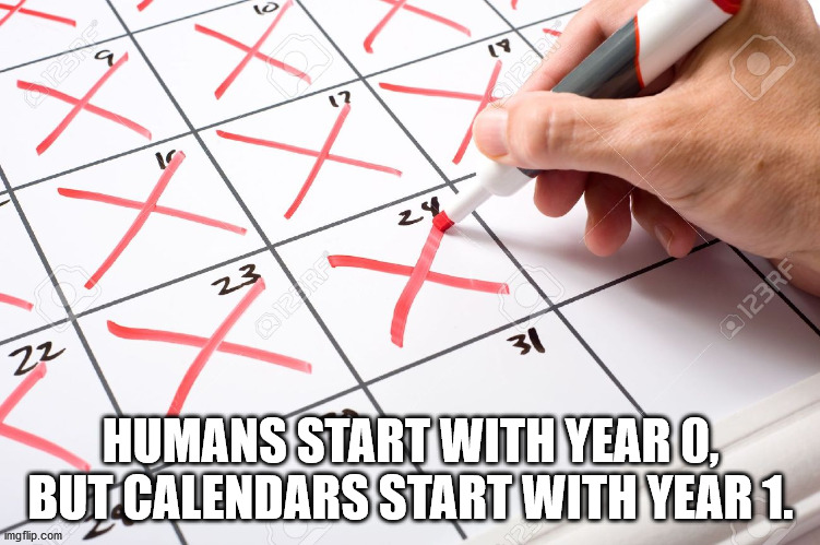 every day calendar - 9123RF Humans Start With Year O, But Calendars Start With Year 1. imgflip.com