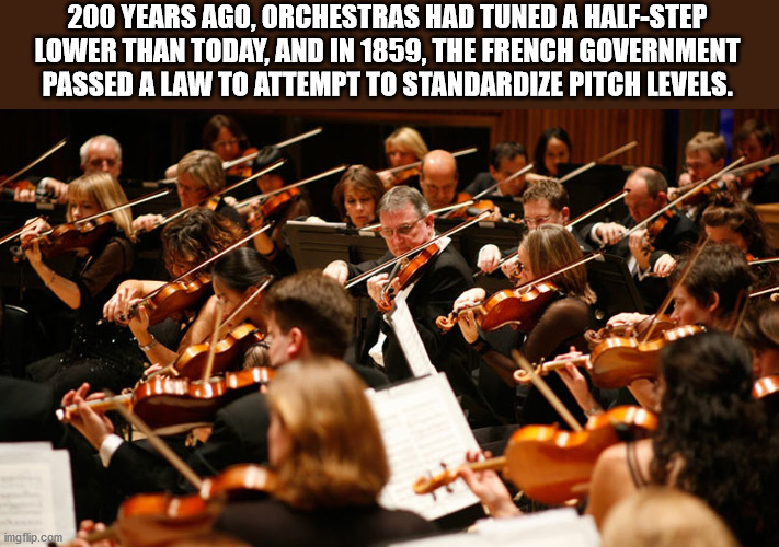 london philharmonic orchestra - 200 Years Ago, Orchestras Had Tuned A HalfStep Lower Than Today, And In 1859, The French Government Passed A Law To Attempt To Standardize Pitch Levels. imgflip.com