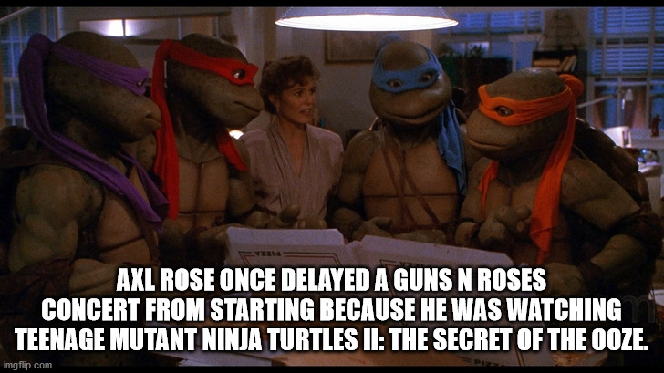 photo caption - vzia Axl Rose Once Delayed A Guns N Roses Concert From Starting Because He Was Watching Teenage Mutant Ninja Turtles Ii The Secret Of The Ooze. imgflip.com