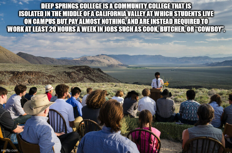 deep springs college - Deep Springs College Is A Community College That Is Isolated In The Middle Of A California Valley At Which Students Live On Campus But Pay Almost Nothing, And Are Instead Reouired To Work At Least 20 Hours A Week In Jobs Such As Coo