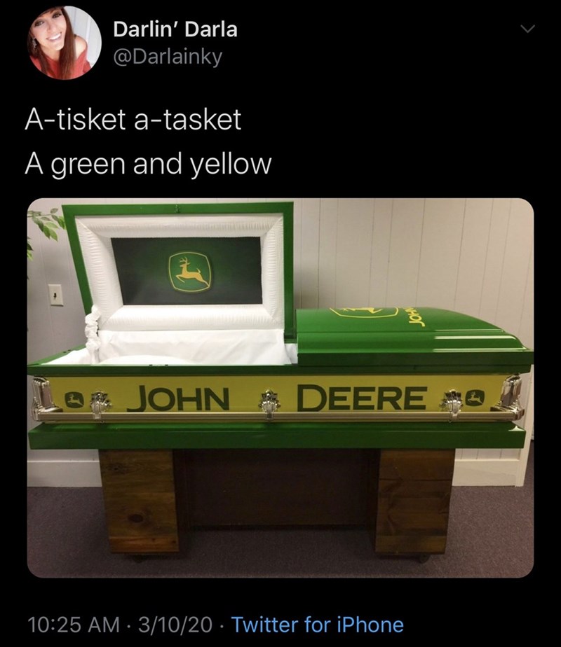 table - Darlin' Darla Atisket atasket Agreen and yellow Lex John Deere re ! 31020 Twitter for iPhone