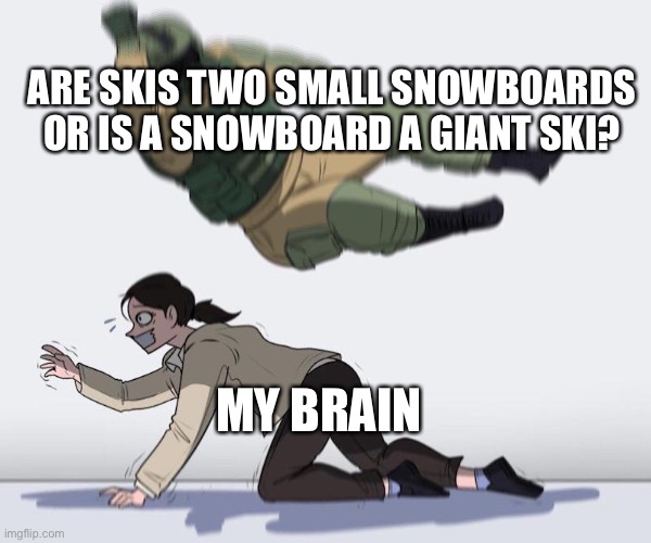 anime meme template - Are Skis Two Small Snowboards Or Is A Snowboard A Giantski? My Brain imgflip.com