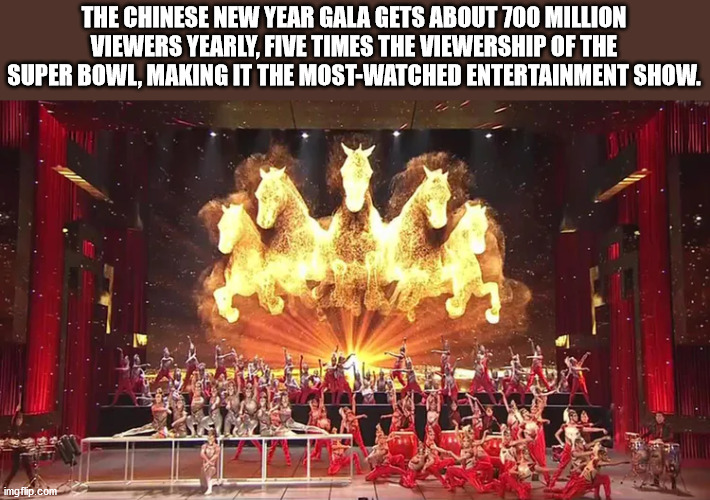 china entertainment - The Chinese New Year Gala Gets About 700 Million Viewers Yearly, Five Times The Viewership Of The Super Bowl, Making It The MostWatched Entertainment Show. imgflip.com