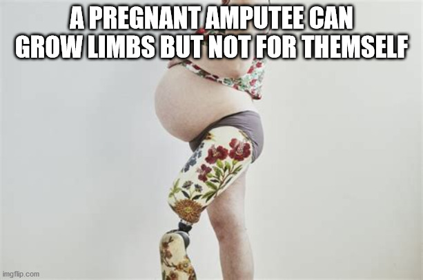 thigh - A Pregnant Amputee Can Grow Limbs But Not For Themself imgflip.com