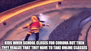 goofy floating in pool nobody - Kids When School Closes For Corona But Then They Realize That They Have To Take Online Classes