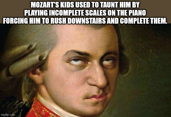 Mozart'S Kids Used To Taunt Himby Playing Incomplete Scales On The Piano Forcing Him To Rush Downstairs And Complete Them. imgflip.com