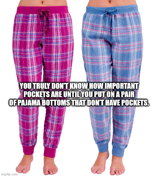 plaid - You Truly Don'T Know How Important Pockets Are Until You Put On A Pair Of Pajama Bottoms That Dont Have Pockets. imgflip.com