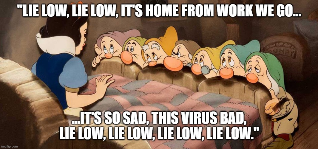 i m still sore meme - "Lie Low, Lie Low, It'S Home From Work We Go.. It'S So Sad, This Virus Bad. Lie Low, Lie Low, Lie Low, Lie Low." imgflip.com