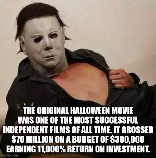 ermonela felaj - The Original Halloween Movie Was One Of The Most Successful Independent Films Of All Time. It Grossed $70 Million On A Budget Of $300.000 Earning 11.000% Return On Investment. imgflip.com