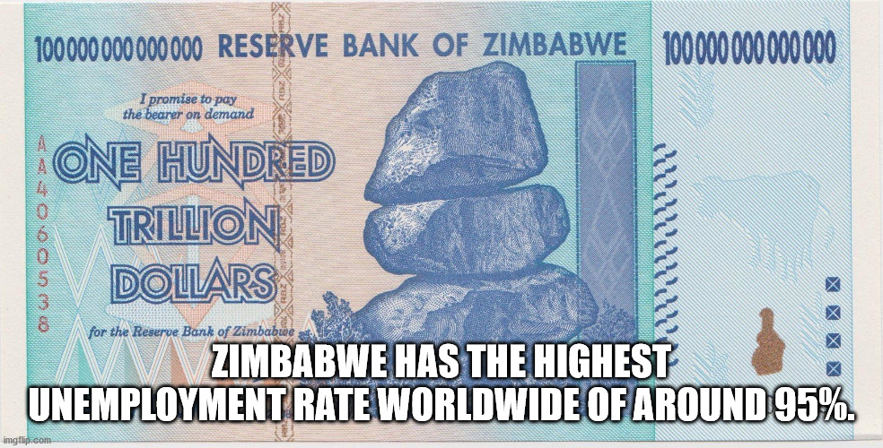 zimbabwe 100 trillion dollar bill - 100000 000 000 000 Reserve Bank Of Zimbabwe 100000000000000 I promise to pay the bearer on demand Vw One Hundred Trillion Dollars Zimbabwe Has The Highest Unemployment Rate Worldwide Of Around 95%. Ww X X for the Reserv