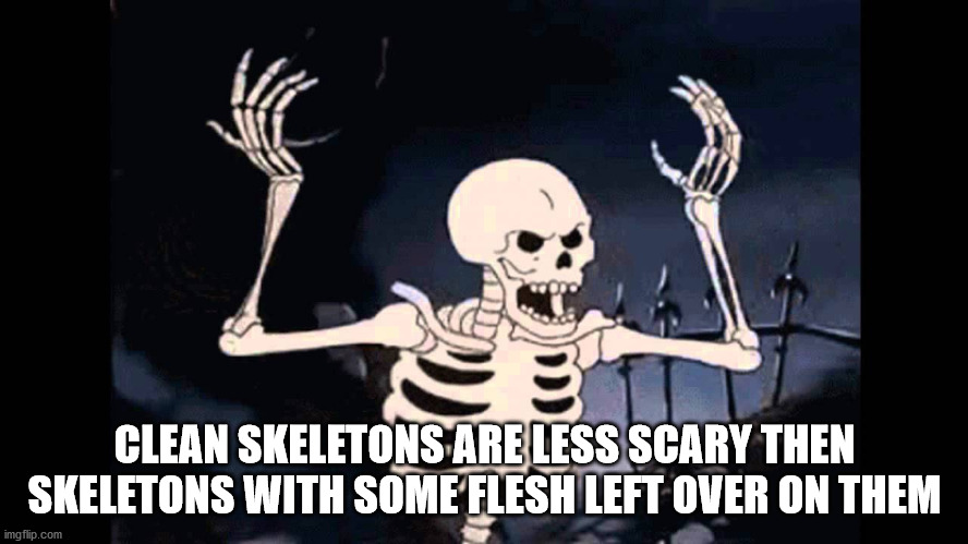 skeleton angry - Clean Skeletons Are Less Scary Then Skeletons With Some Flesh Left Over On Them Clean Skeletos imgflip.com