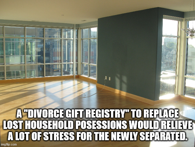 excellence real estate - A "Divorce Gift Registry" To Replace Lost Household Posessions Would Relieve A Lot Of Stress For The Newly Separated. imgflip.com